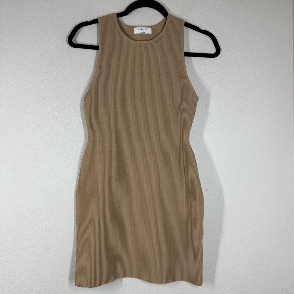 Aritzia Babaton Sculpt Rib Knit Racer Back Mini Dress Tan Nude Women’s Medium